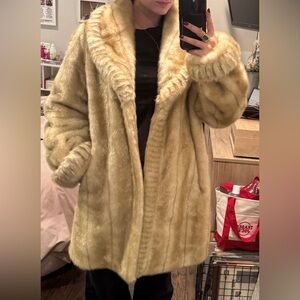 Dennis Basso Faux Fur Coat in Tan/Cream